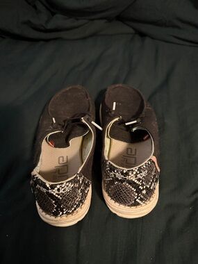 Hey Dude Black Slip-On Sneakers with Snake-Print Heel